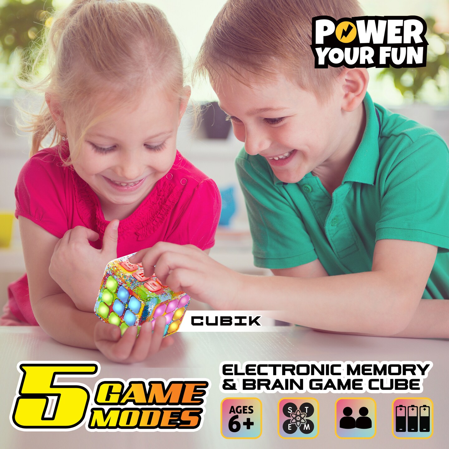 Power Your Fun Cubik LED Flashing Cube Memory Game -Tie Dye