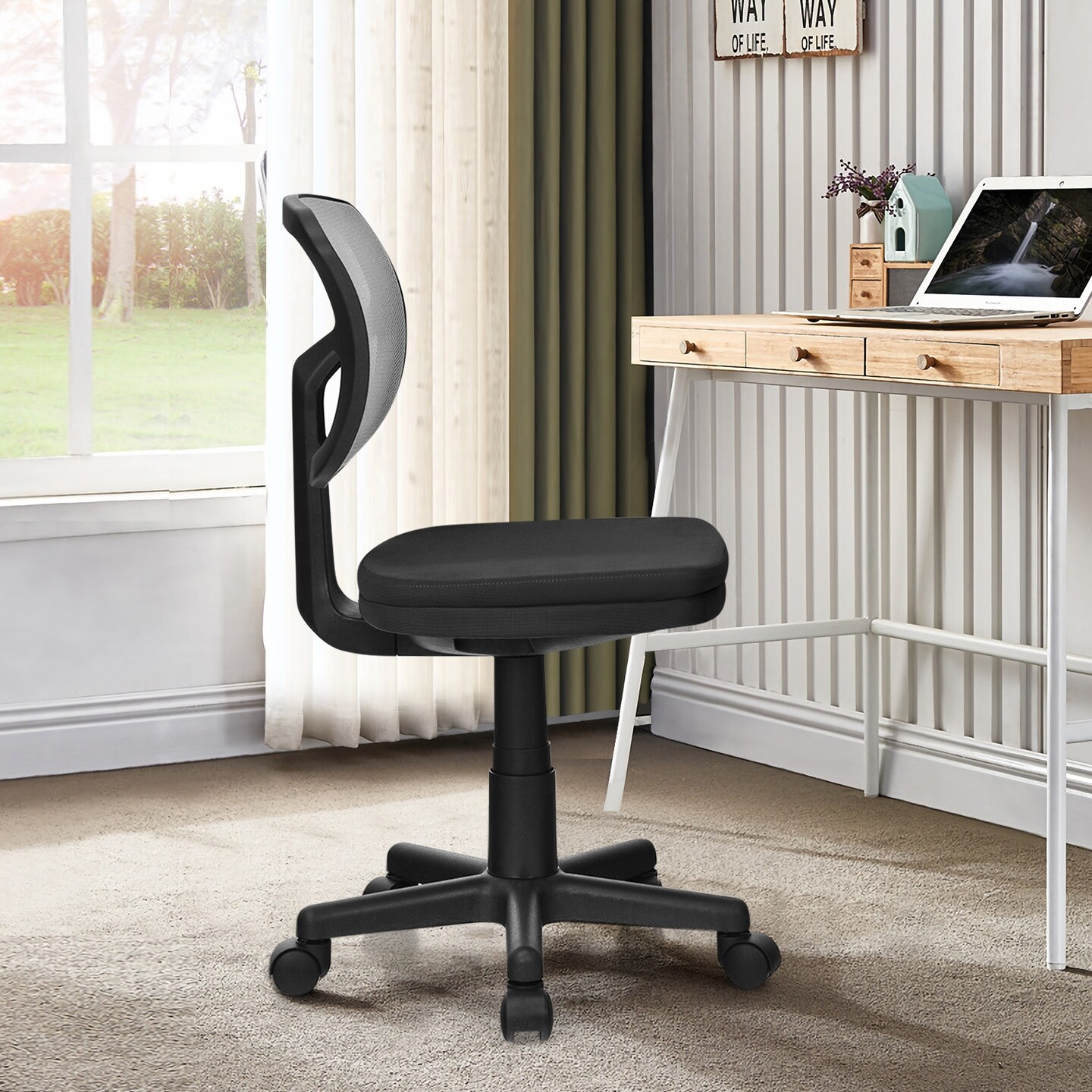 Armless Computer Chair with Height Adjustment and Curved Backrest Ideal for Home or Office Use