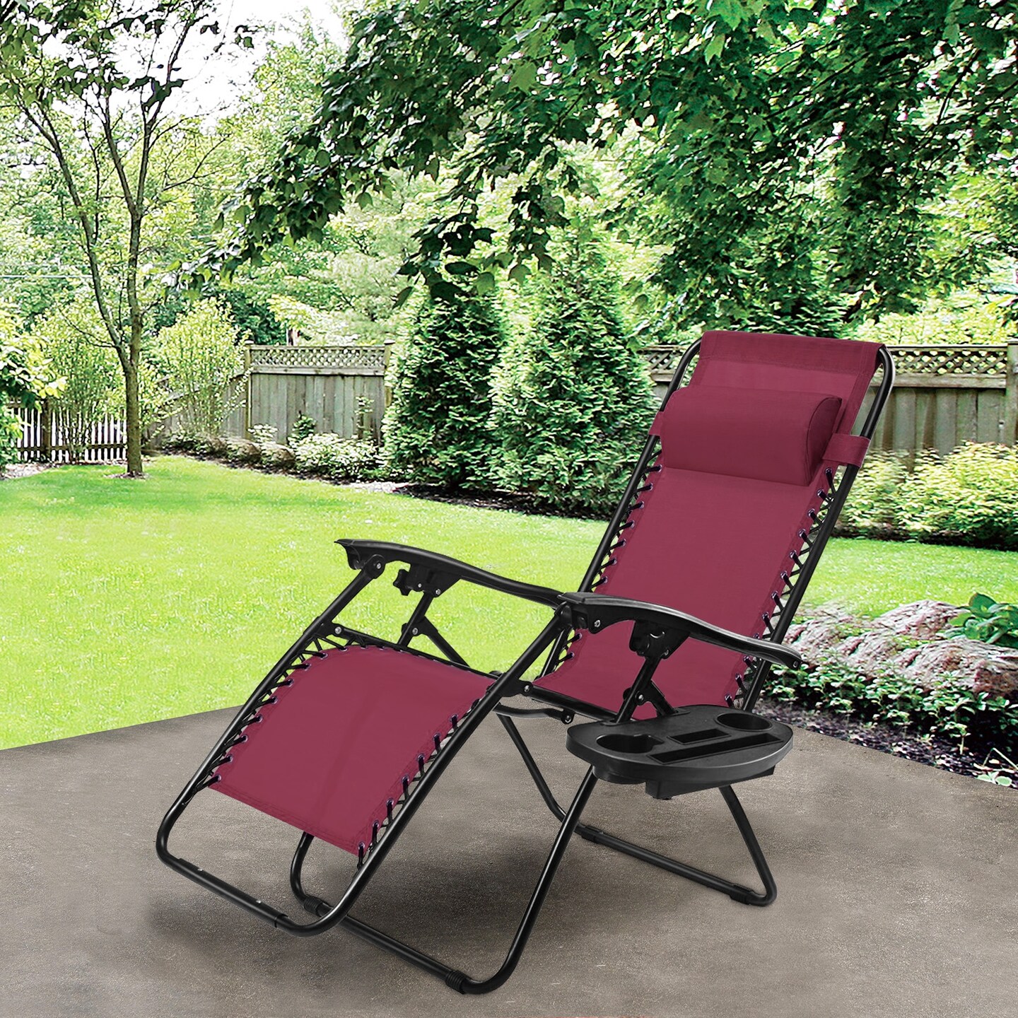 Outdoor Folding Zero Gravity Reclining Lounge Chair with Utility Tray