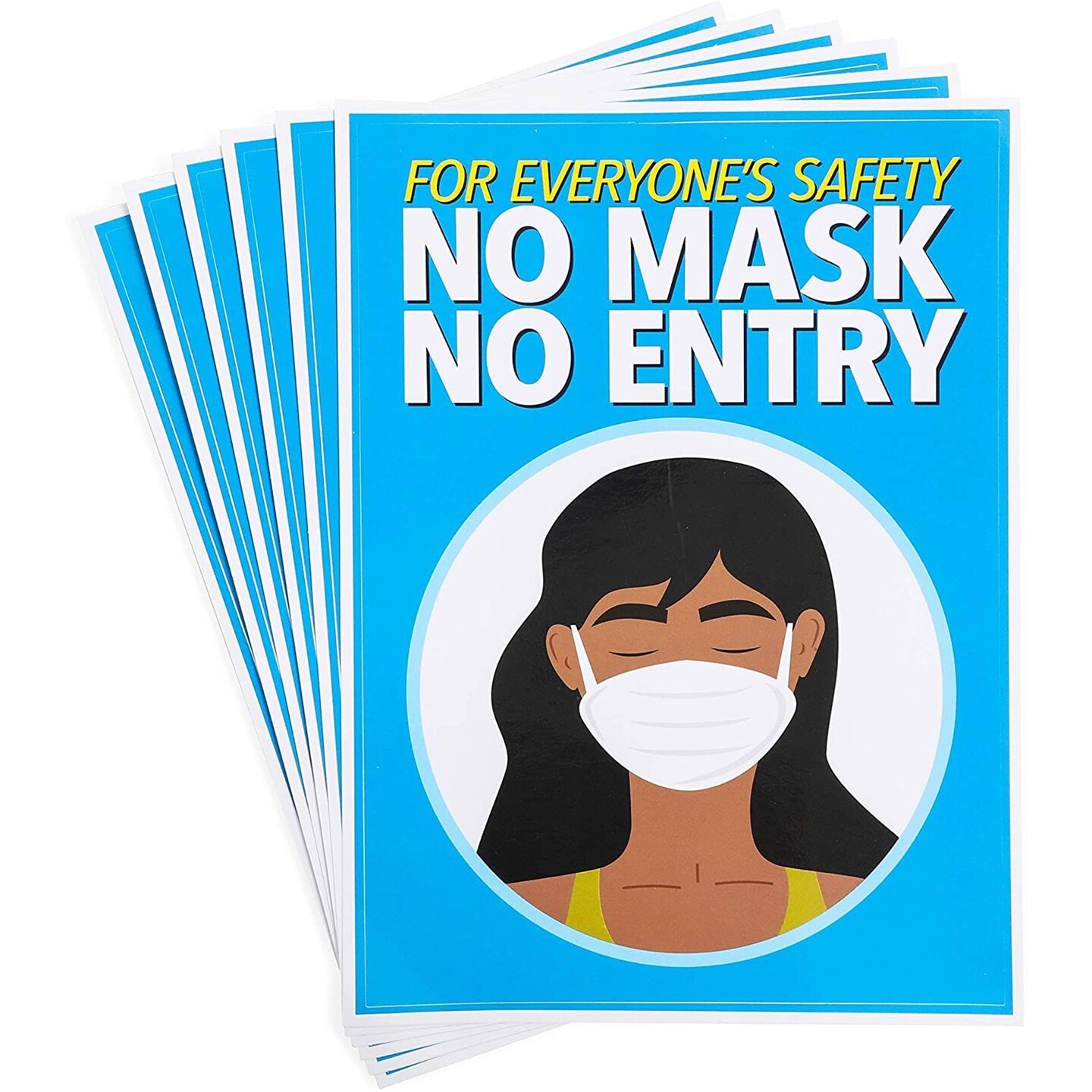 Face Coverings Required Signs, &#x22;No Mask No Entry&#x22; (5 x 7 In, 6 Pack)