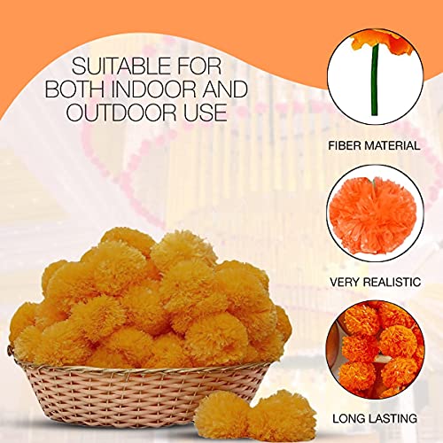 5 Pieces - 5 feet Marigold Garland |Indian/American Wedding Party Mantle Decoration, Faux Garlands Wedding Garland, Diwali Decoration, Spring Bush Floral! (Orange)