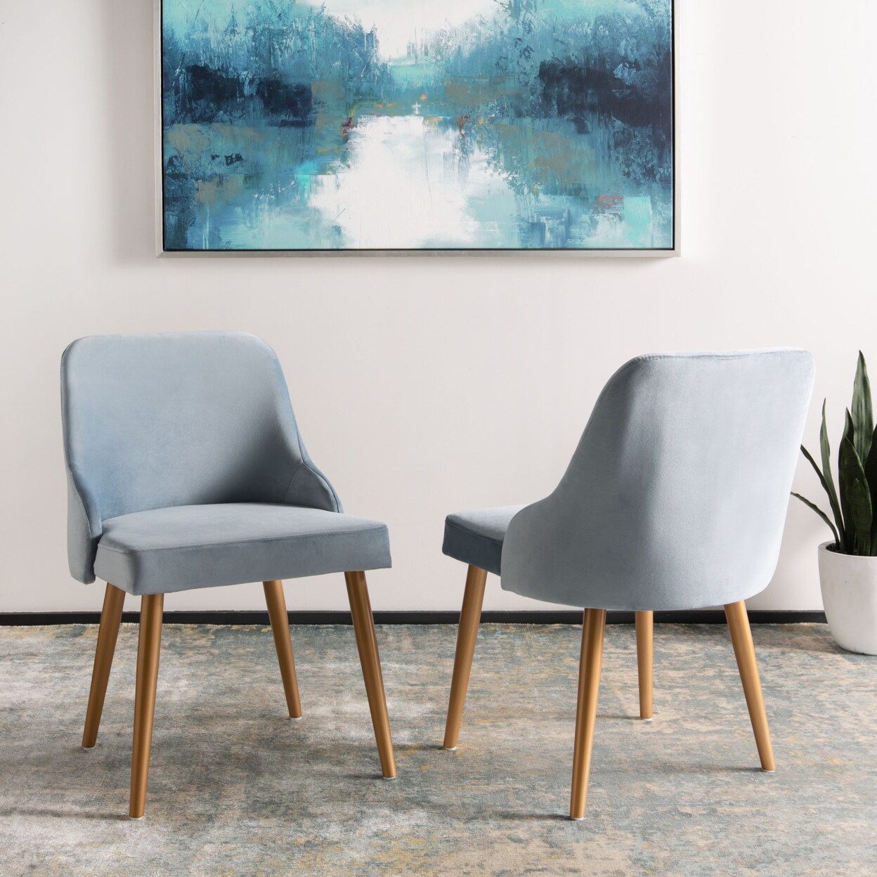 Safavieh   Lulu Upholstered Dining Chair Set of 2 Slate Blue / Gold