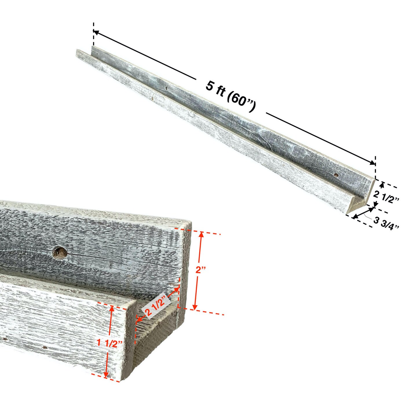 Rustic Farmhouse Long Floating Reclaimed Wood Shelf with Narrow Ledge for Decor Display & Storage