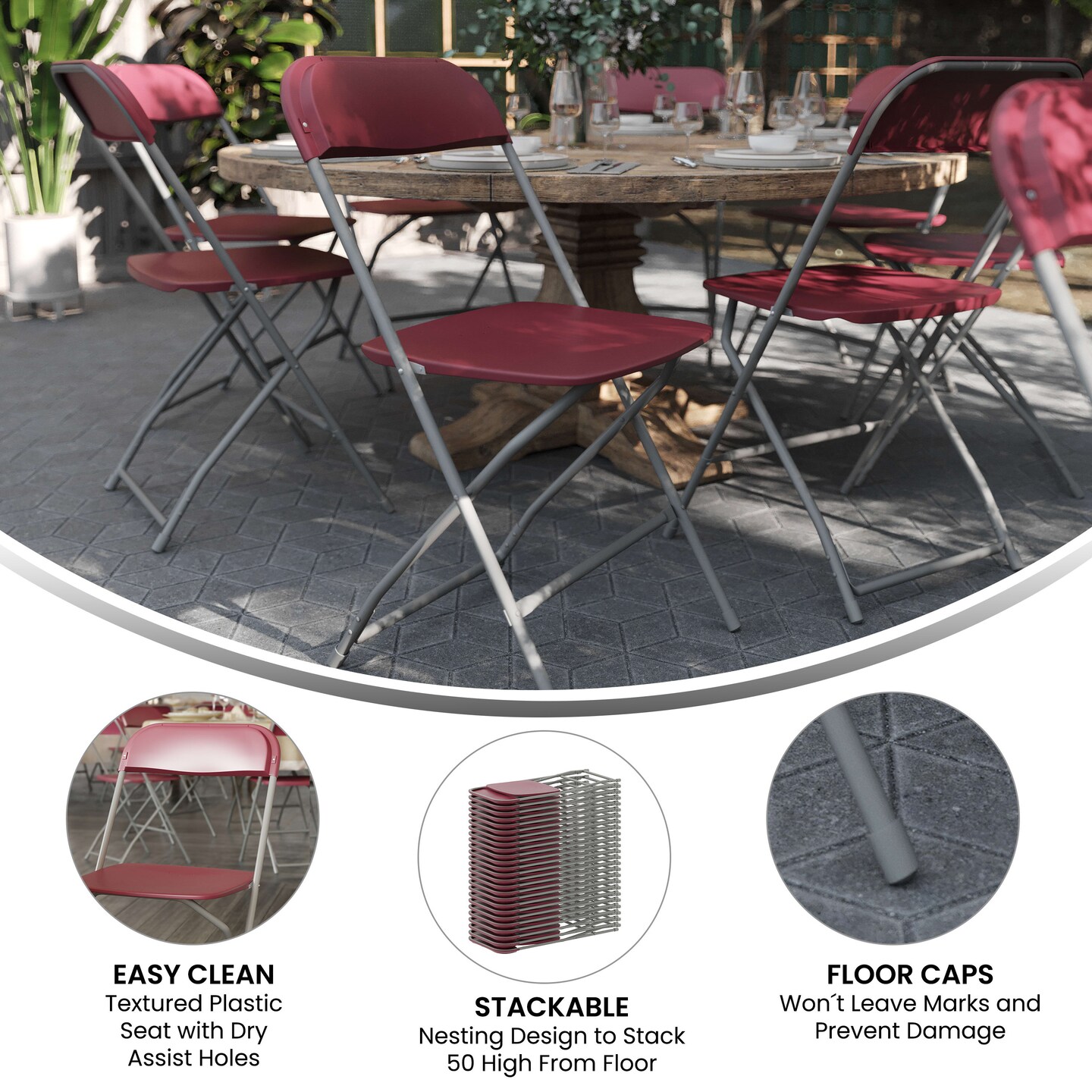 Emma and Oliver Plastic Folding Chair - 4 Pack 650LB Weight Capacity