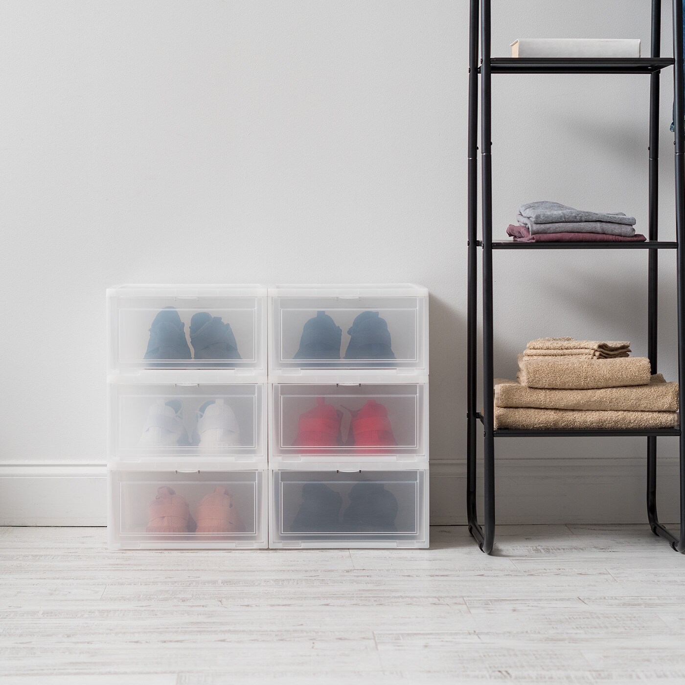 IRIS USA Front Entry Stackable Shoe Storage Box, Shoes Organizer