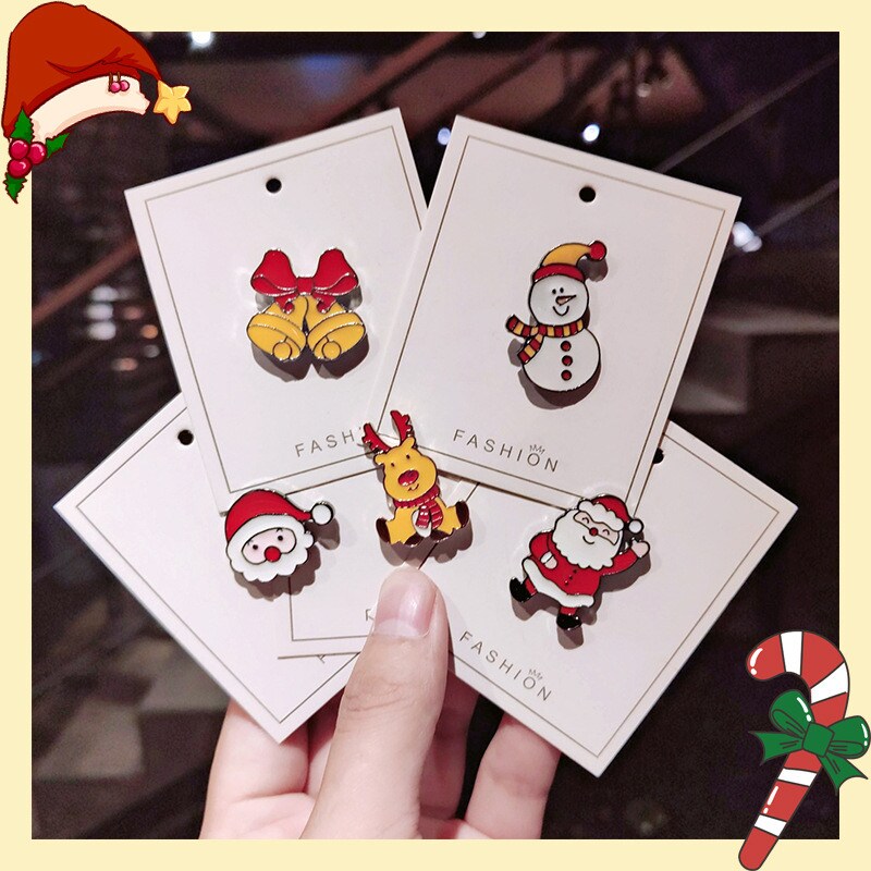Merry Christmas Metal Badge Brooches Santa Claus Tree Bear Bells Elk Snowflake Enamel Pins For Women Kids New Year Gift Jewelry