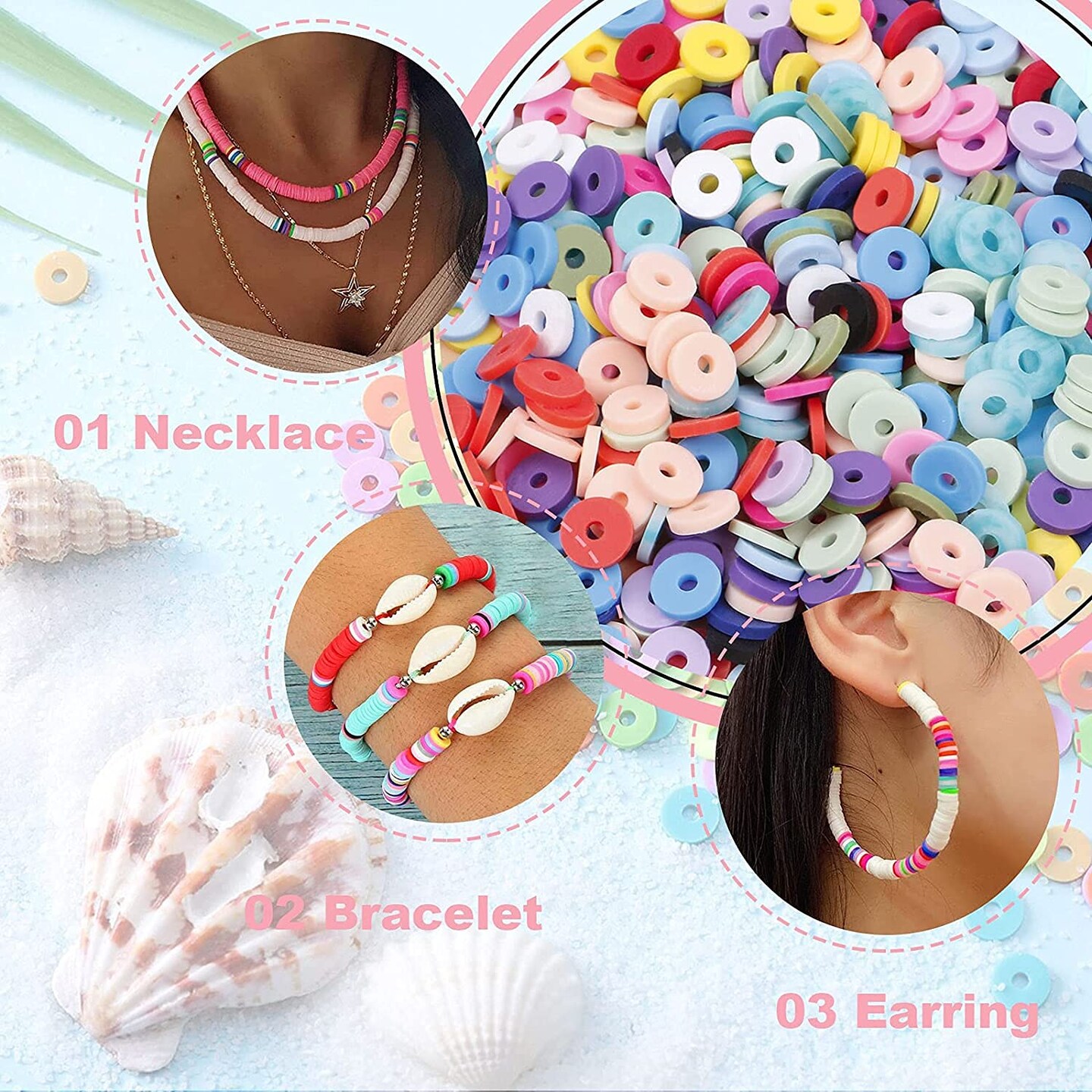  BOCAR 6mm 10 Strands Clay Beads Kit Vinyl Flat Handmade Polymer  Clay Beads with 2 Strands Alloy Beads Spacer for Jewelry Making Necklace  Bracelet Earrings Finding (CB-001-mix 1)