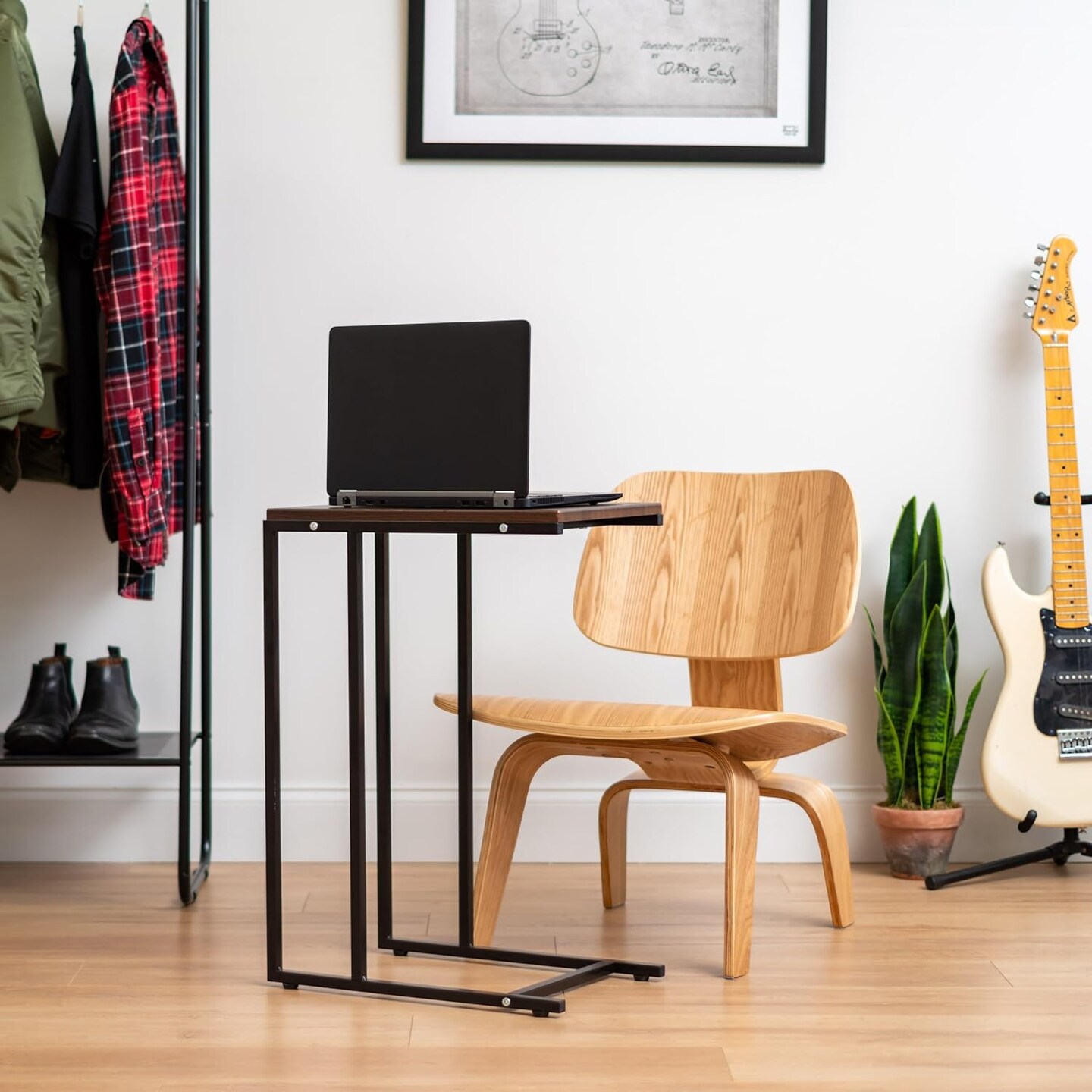 IRIS USA Wood Accent Sofa End C-Shape Table Computer Desk