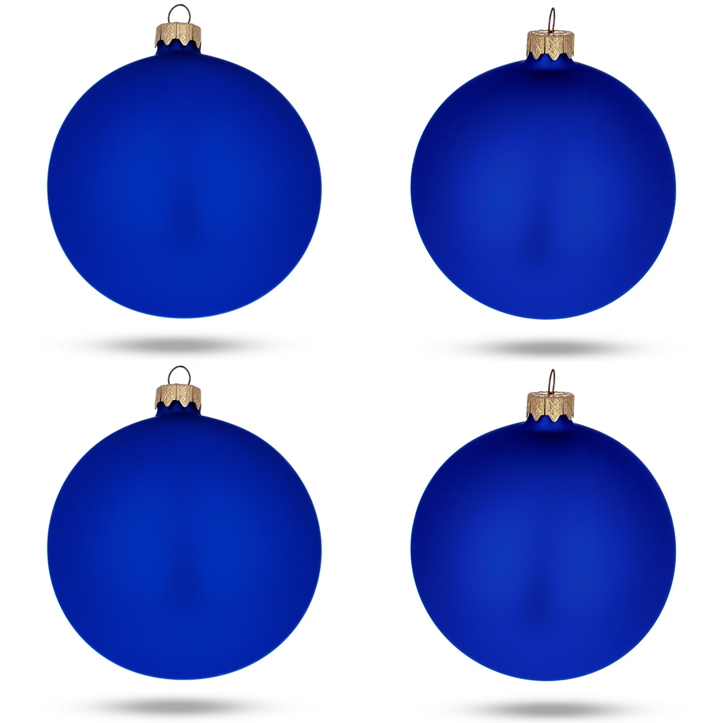Set Of 4 Matte Blue Glass Ball Christmas Ornaments 4 Inches