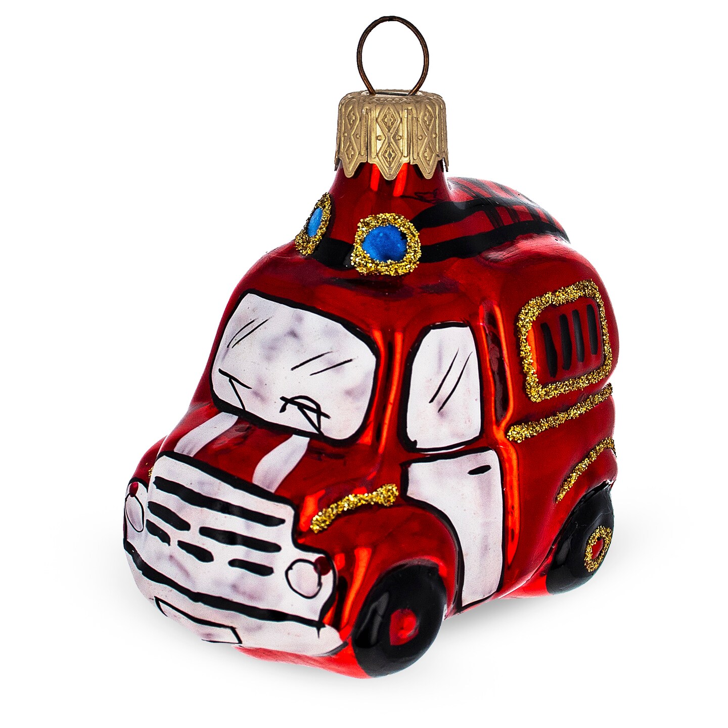 Glittered Fire Truck Mini Glass Christmas Ornament