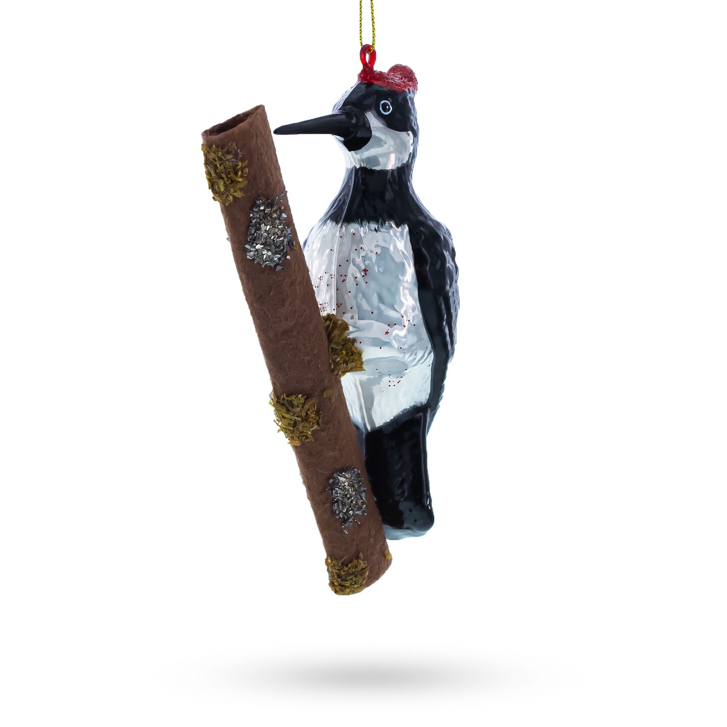 Woodpecker Perched on a Branch Glass Christmas Ornament