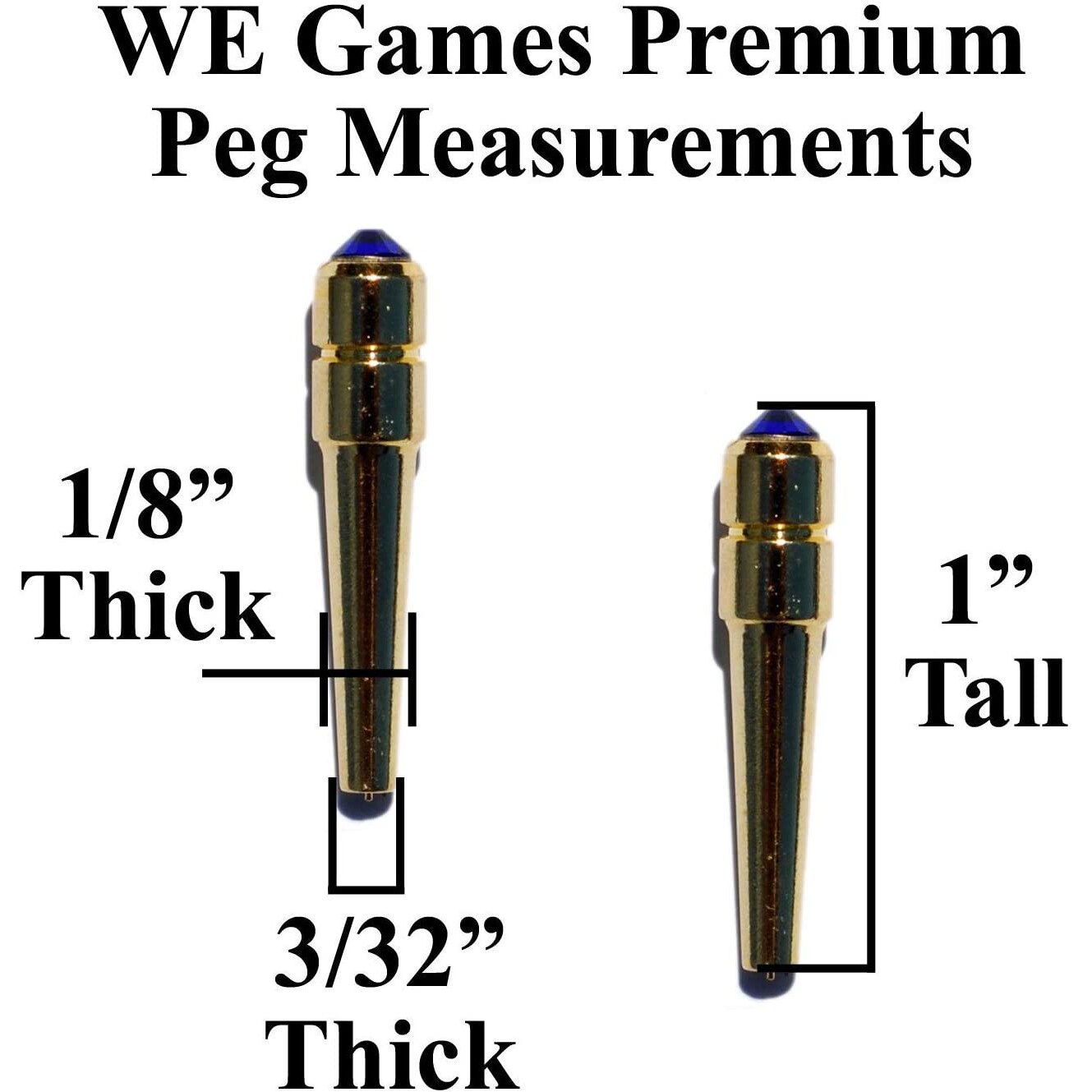 WE Games Brass Cribbage Pegs with Swarovski Austrian Crystals &#x26; Velvet Pouch - Set of 6 (3 Red, 3 Blue)