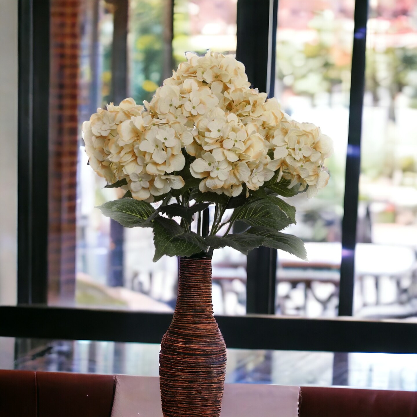6-Pack: UV Resistant Beige Hydrangea Bush with 7 Lifelike Silk Flowers &#x26; Leaves - Perfect for Indoor &#x26; Outdoor Decor, Floral Arrangements &#x26; Home Accents - Floral Home by Artificial Flowers