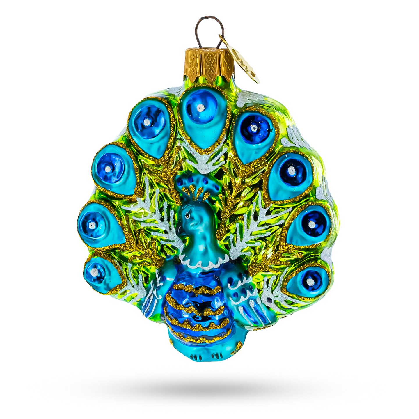 Festive Peacock Mini Glass Christmas Ornament