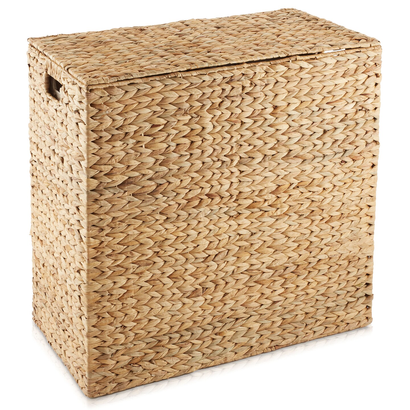 Casafield 2-Section Laundry Hamper with Removable Liner Bags, Woven Water Hyacinth Double Laundry Basket Sorter for Clothes and Towels
