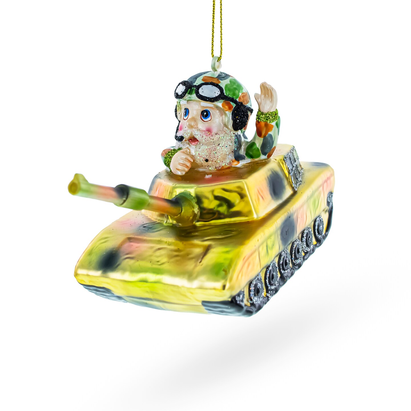 Heroic Santa as Army Tanker Blown Glass Christmas Ornament