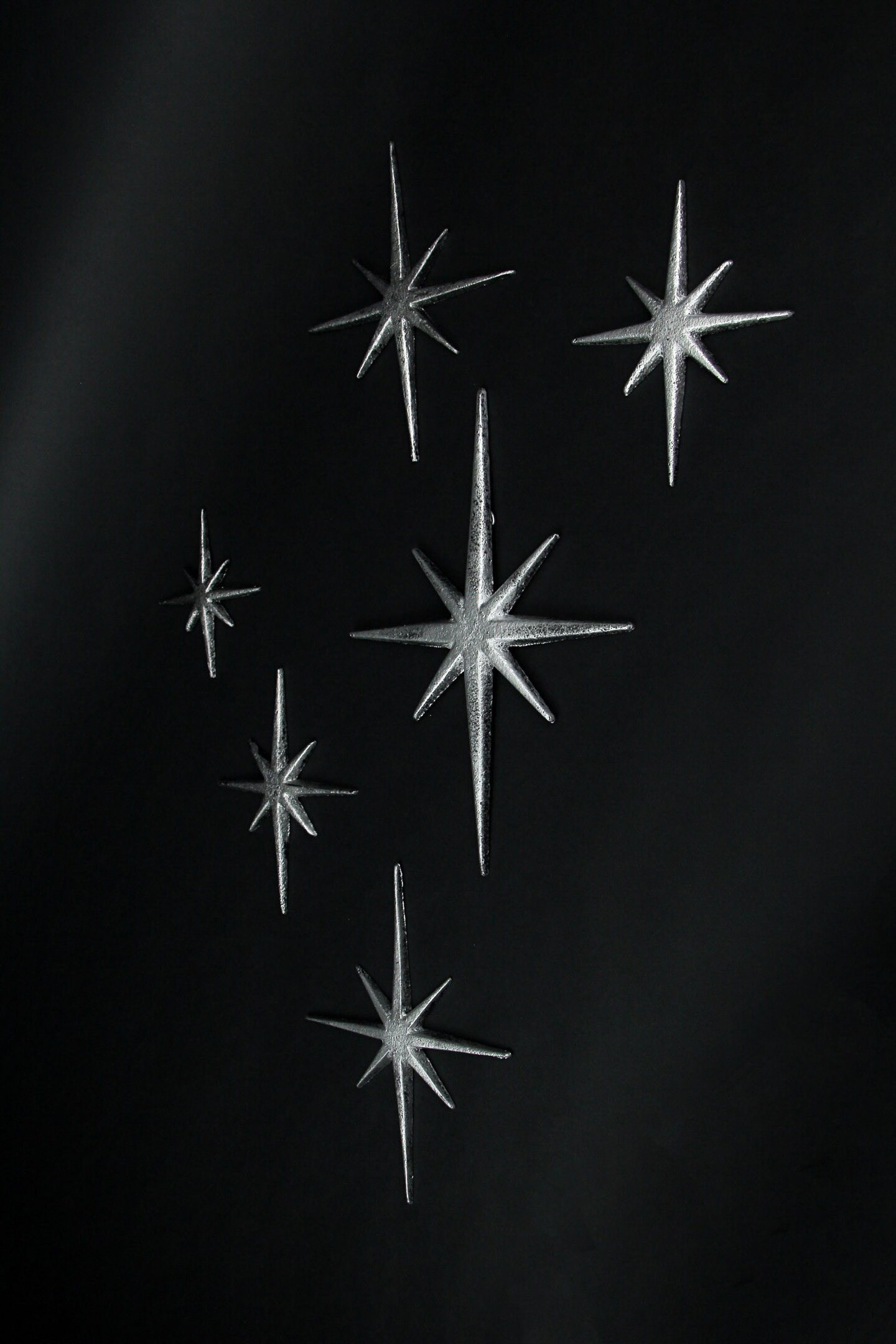 Set of 6 Cast Iron Starburst Wall Hangings Mid Century Modern 8 Pointed Stars