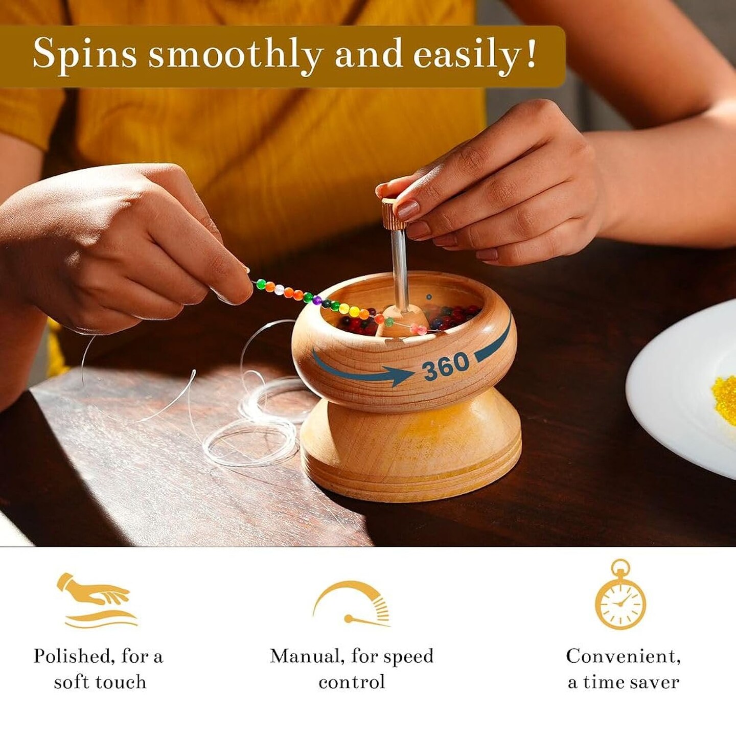 Shop Lc Seed Bead Spinner With Big Eye Beading Needle, Clay Bead Spinner Kit Waist Beads Kit For Jewelry Making Bracelet Maker Stringing Pinewood Wooden Crafting Gifts