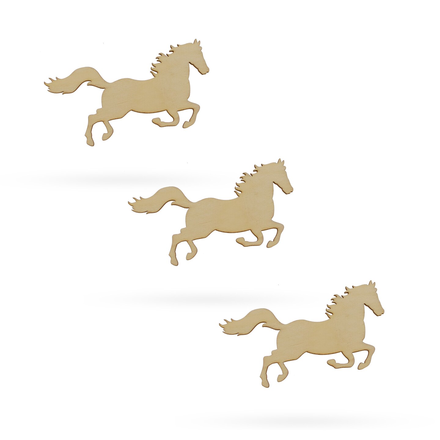 3 Running Horses Unfinished Wooden Shapes Craft Cutouts DIY Unpainted 3D Plaques 4 Inches