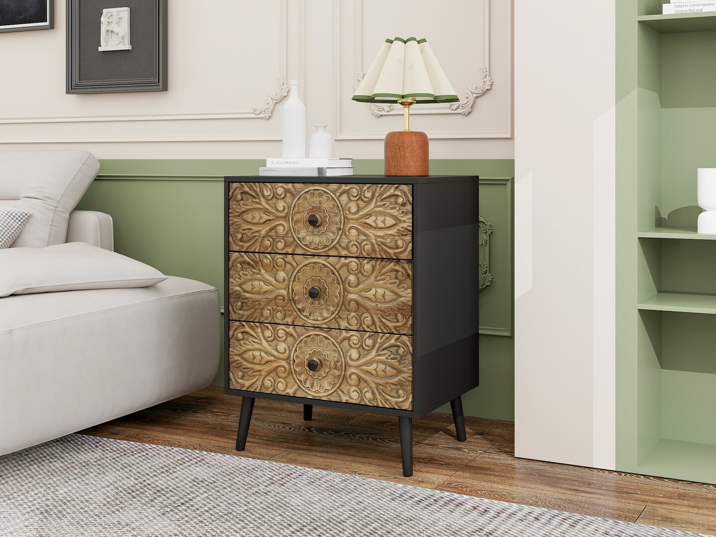 Hand-Carved 3-Drawer Cabinet - 46.83 | Elevate Your Space