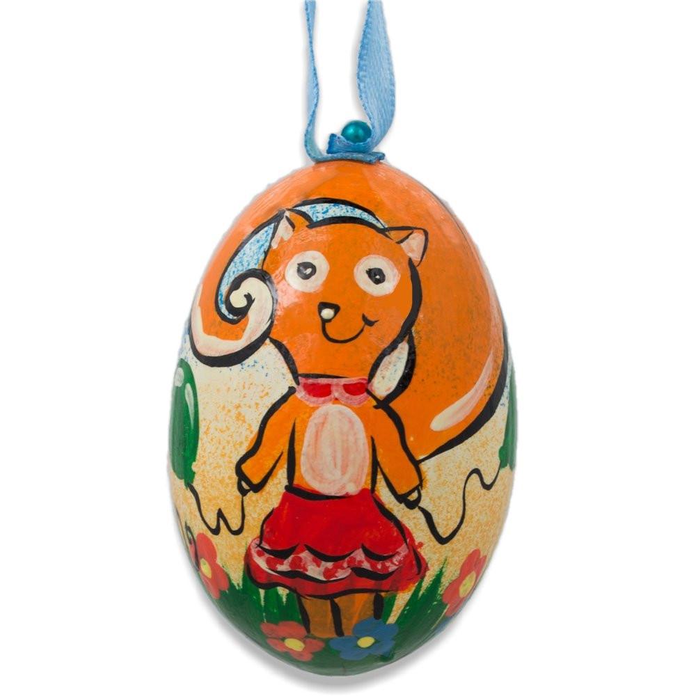 Fox and Ladybugs Animal Wooden Christmas Ornament 3 Inches