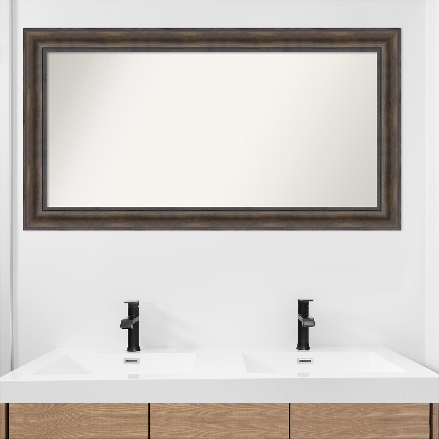 Rustic Pine Brown Non-Beveled Custom Framed Bathroom Vanity Wall Mirror