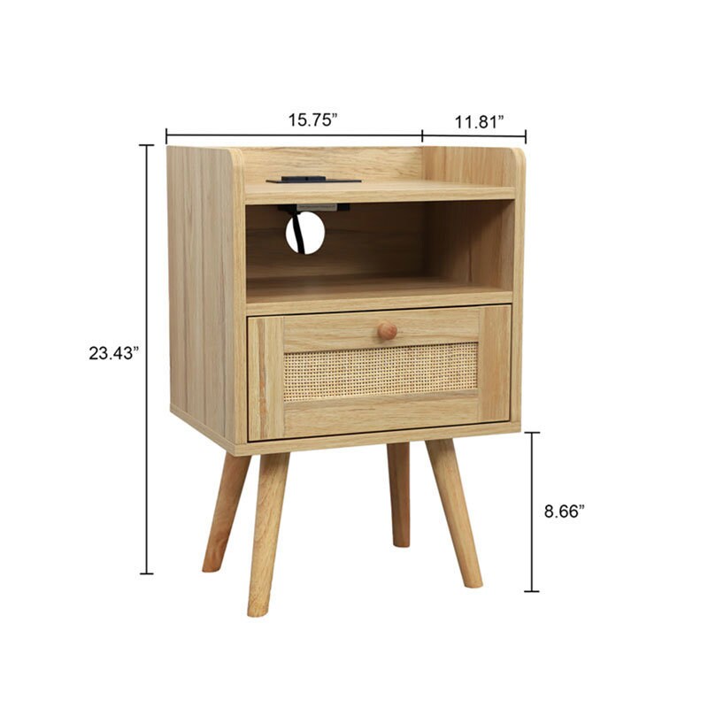 Boho-Chic Rattan Nightstand with Charging Ports | Stay Connected Stylishly