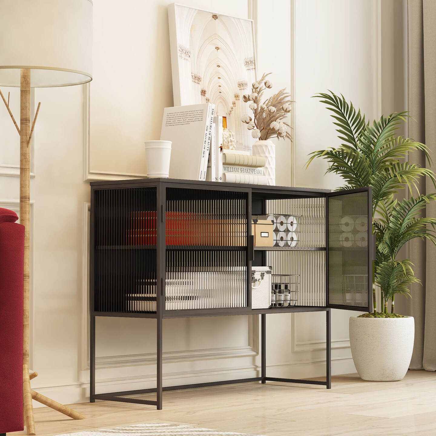 Vintage Fluted Glass Sideboard Storage Cabinet - 72.75 | Stylish Storage Upgrade