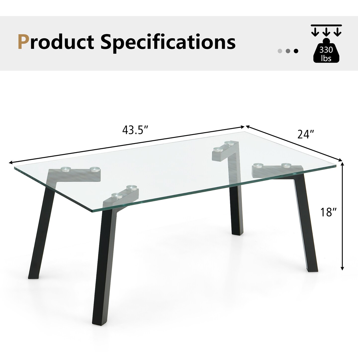 Costway Tempered Glass Coffee Table Modern Center Table with Metal Frame for Living Room