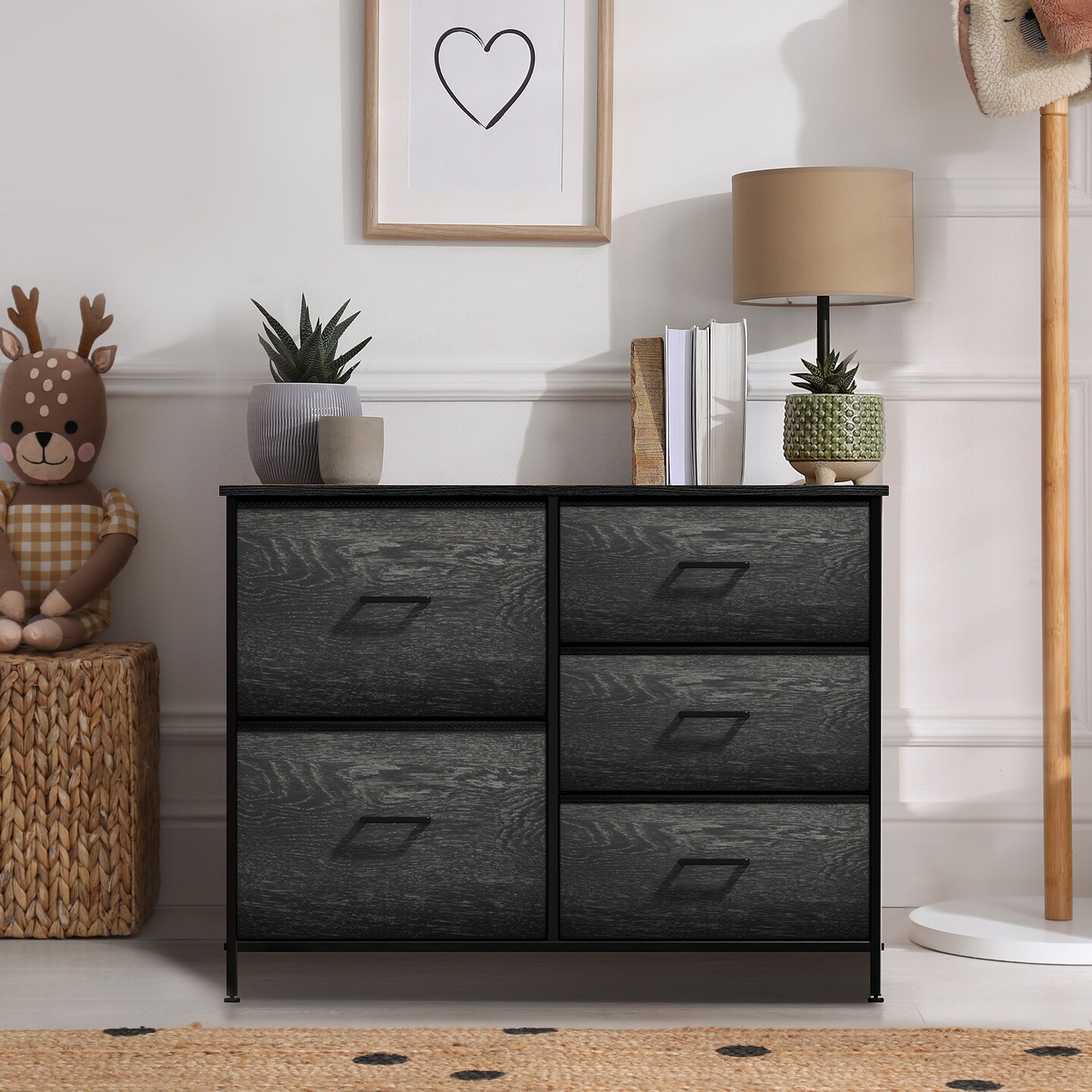 Sorbus Dresser with 5 Drawers - Storage Chest Organizer with Steel Frame, Wood Top, Handles, Fabric Bins