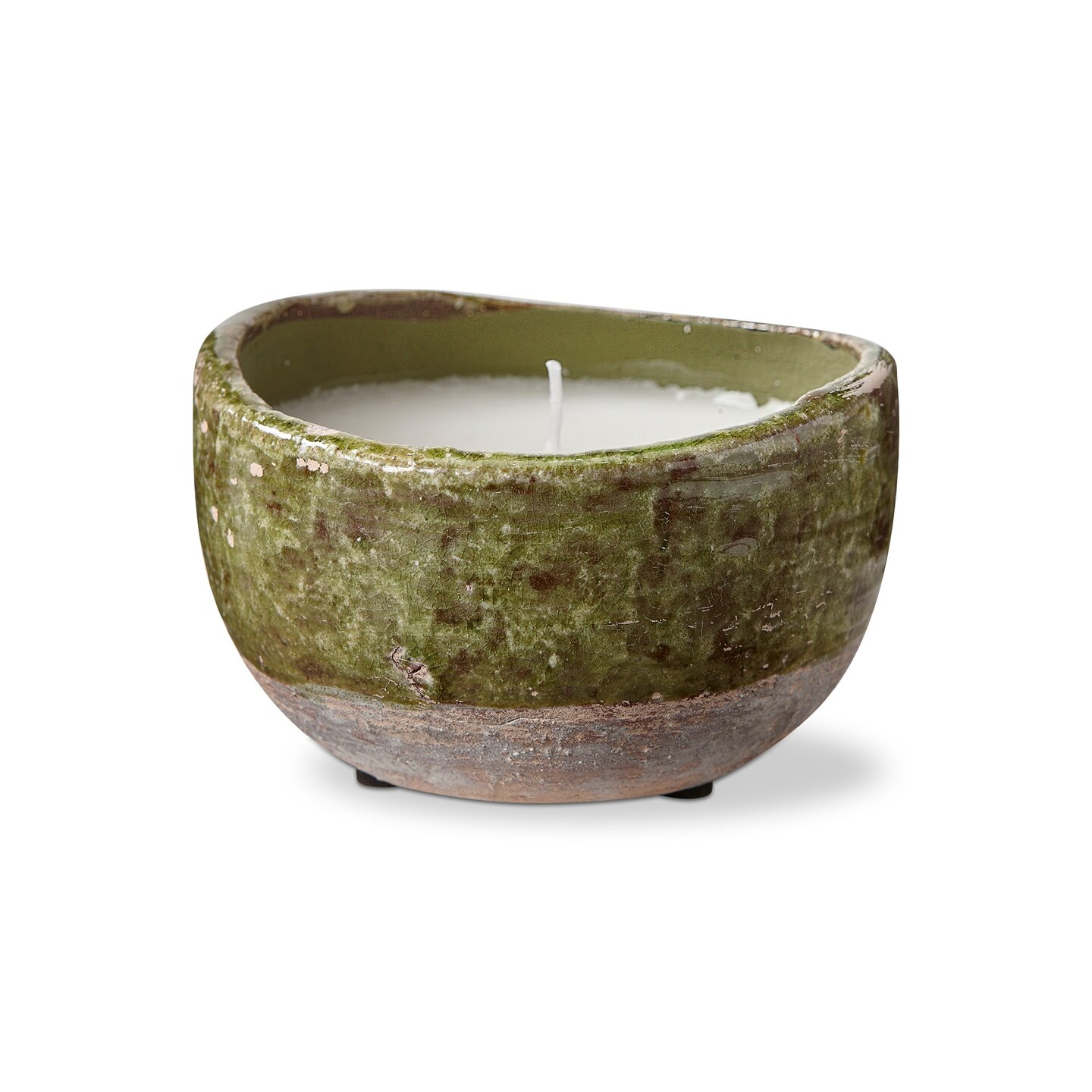 Unscented Citronella Candle in Basin Stoneware Green Bowl, Small Size, 5.75L x 5.75W x 3.5H inches, Burn Tme 5 Hours