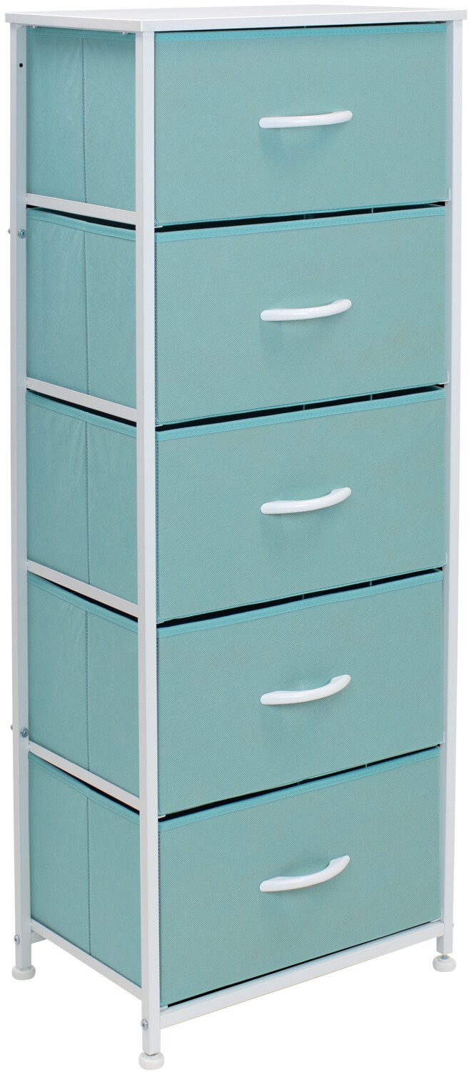 Sorbus Narrow 5 Drawers Nightstand with Steel Frame, Wood Top, Easy Pull Fabric Bins for Home, Bedroom, Office & Dorm
