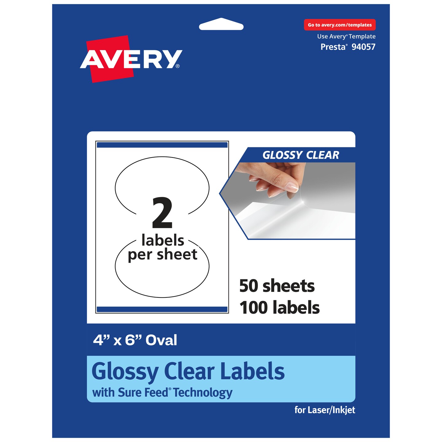 Avery Glossy Clear Oval Labels with Sure Feed, 4&#x22; x 6&#x22;