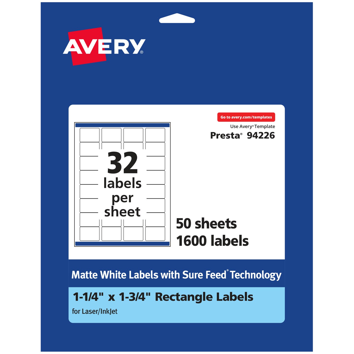 Avery Matte White Rectangle Labels, 1.25&#x22; x 1.75&#x22;