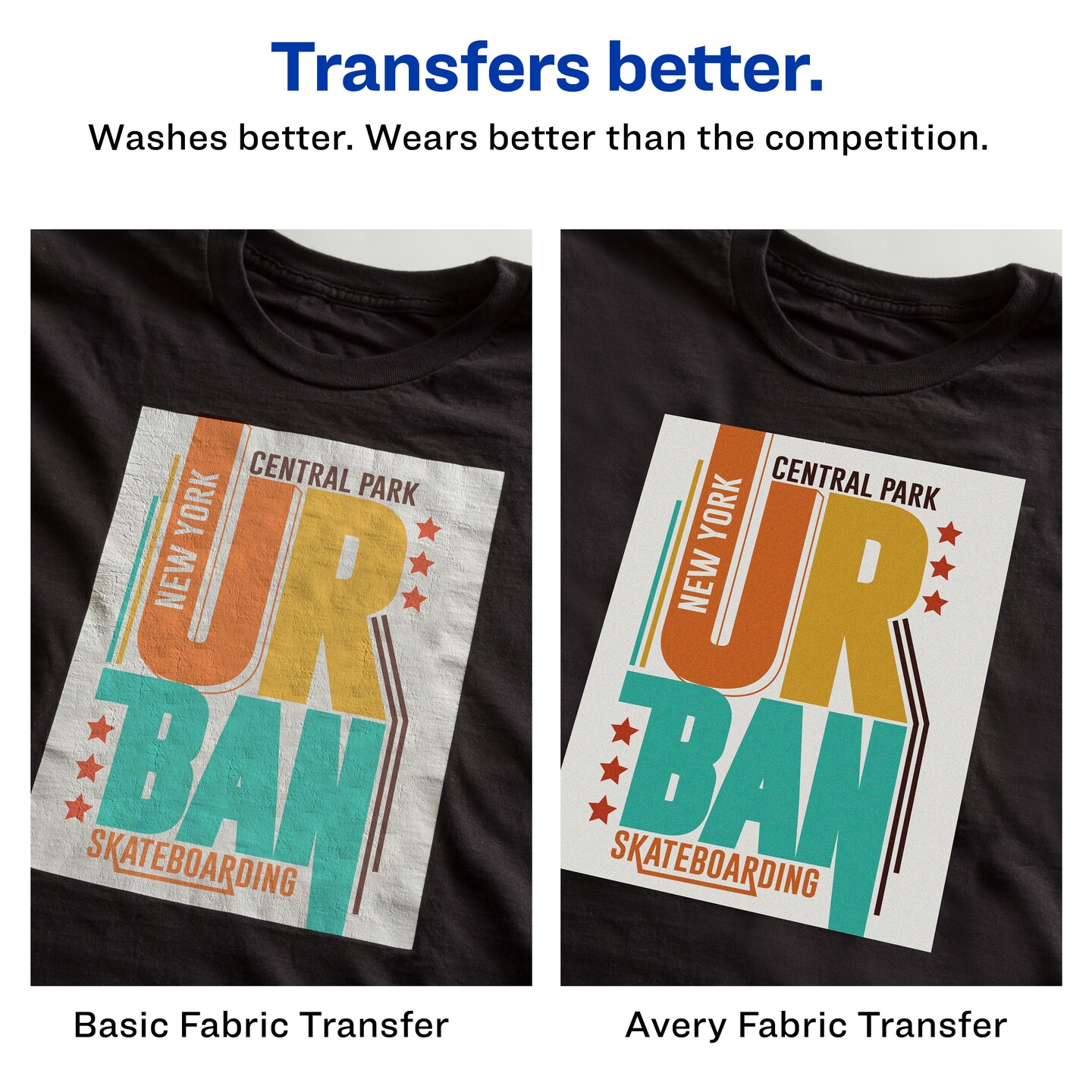 Avery Dark Transfer Paper for T-Shirts, 3&#x22; x 3&#x22; Pre Die-Cut Iron-On Square Transfers, Print-to-the-Edge, 3 Sheets of Heat Transfer Paper, 18 Total (02231)