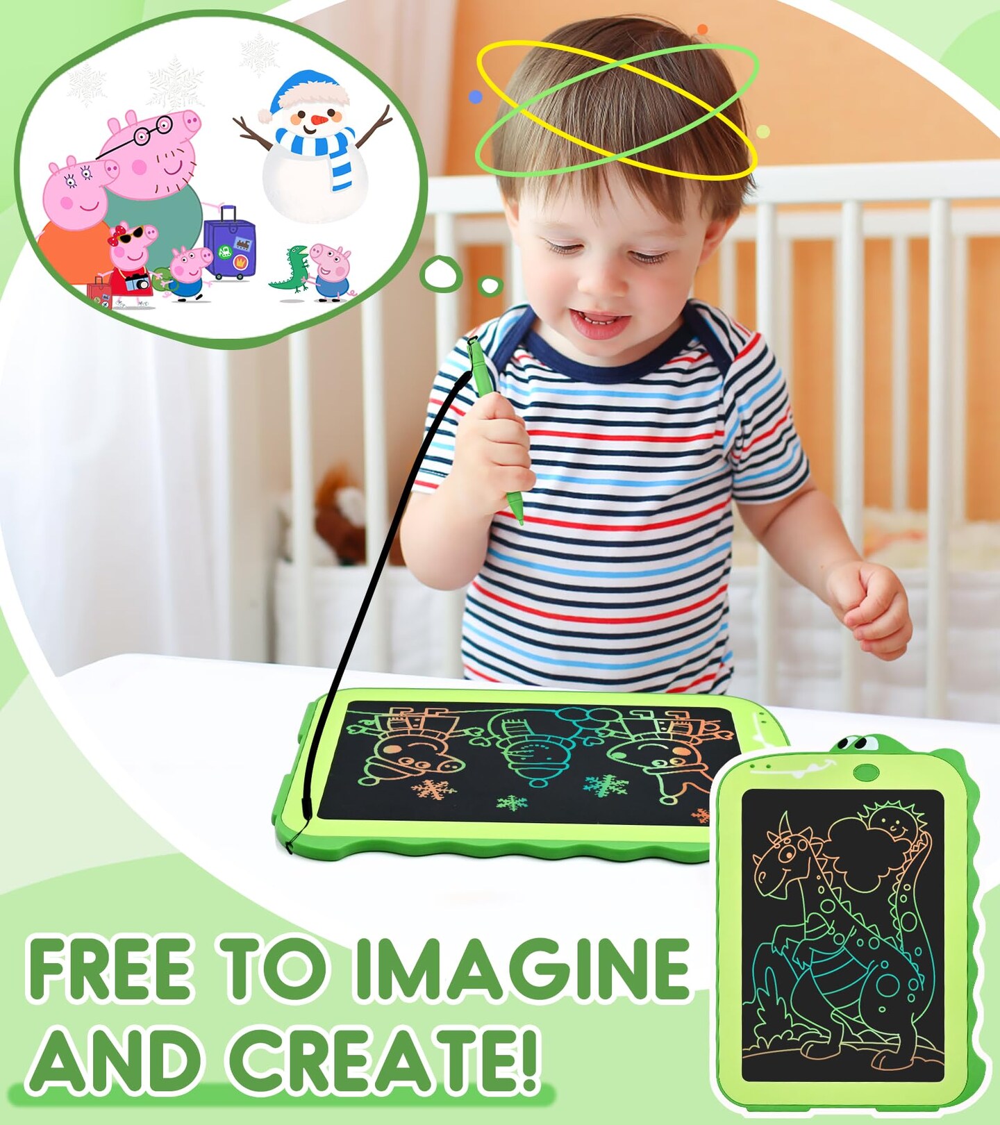 LCD Writing Tablet Kids Toys for Girls Boys Age 2-3 Gift Ideas, Dinosaur Colorful Doodle Board Educational Learning Toys for Children 3 4 5 6 7 8 Year Old, Toddler Drawing Pad Travel Toys