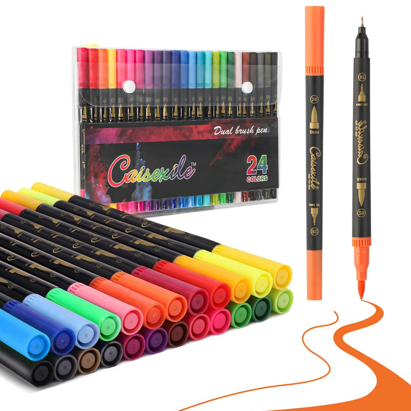 24 Colors Duo Tip Pen Art Markers, Artist Fine & Brush Tip Marker Coloring Markers for Adult Coloring Book Journaling Note Taking Lettering Calligraphy Drawing Pens Supplies