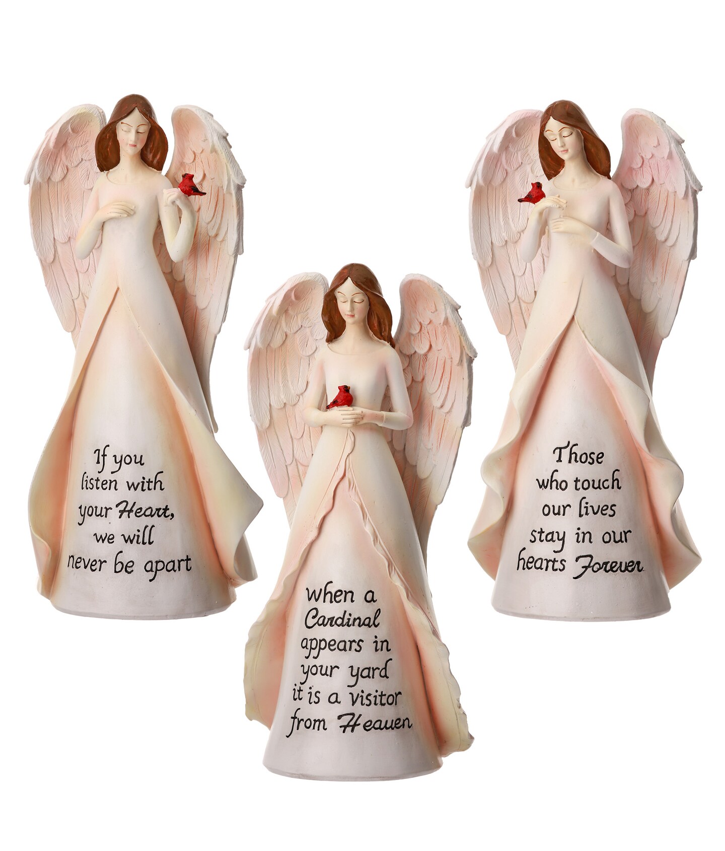 Contemporary Home Living Set of 3 Beige Cardinal Angels with Sentiment Figures, 10.5&#x22;