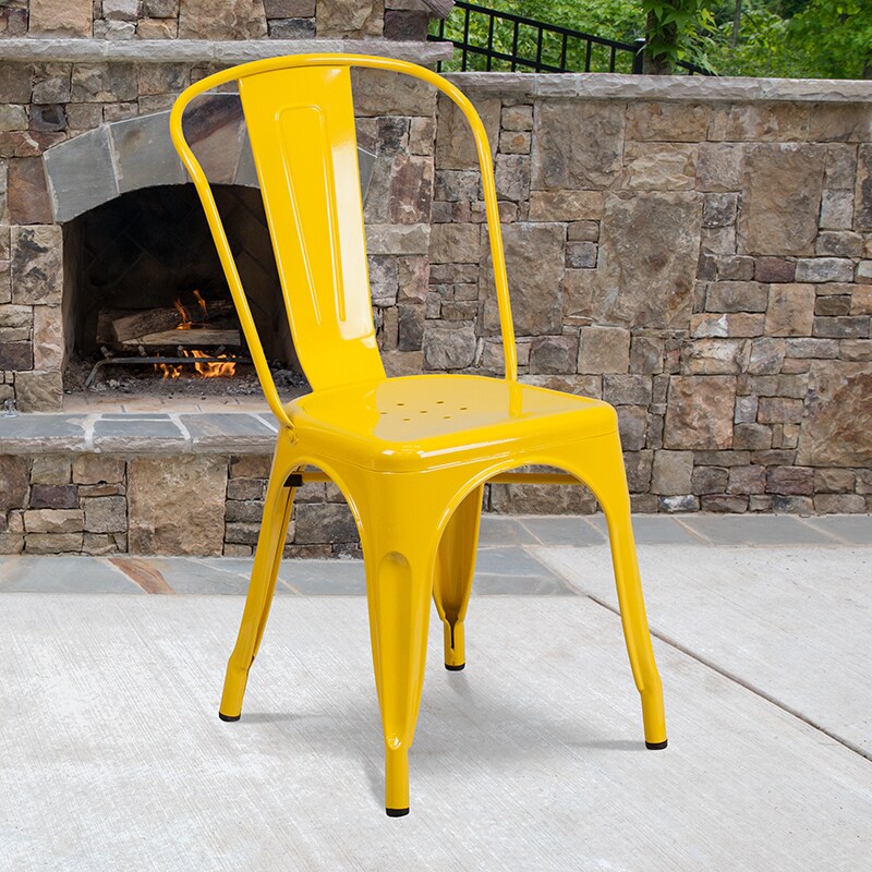 Flash Furniture Commercial Grade Yellow Metal Indoor-Outdoor Stackable Chair