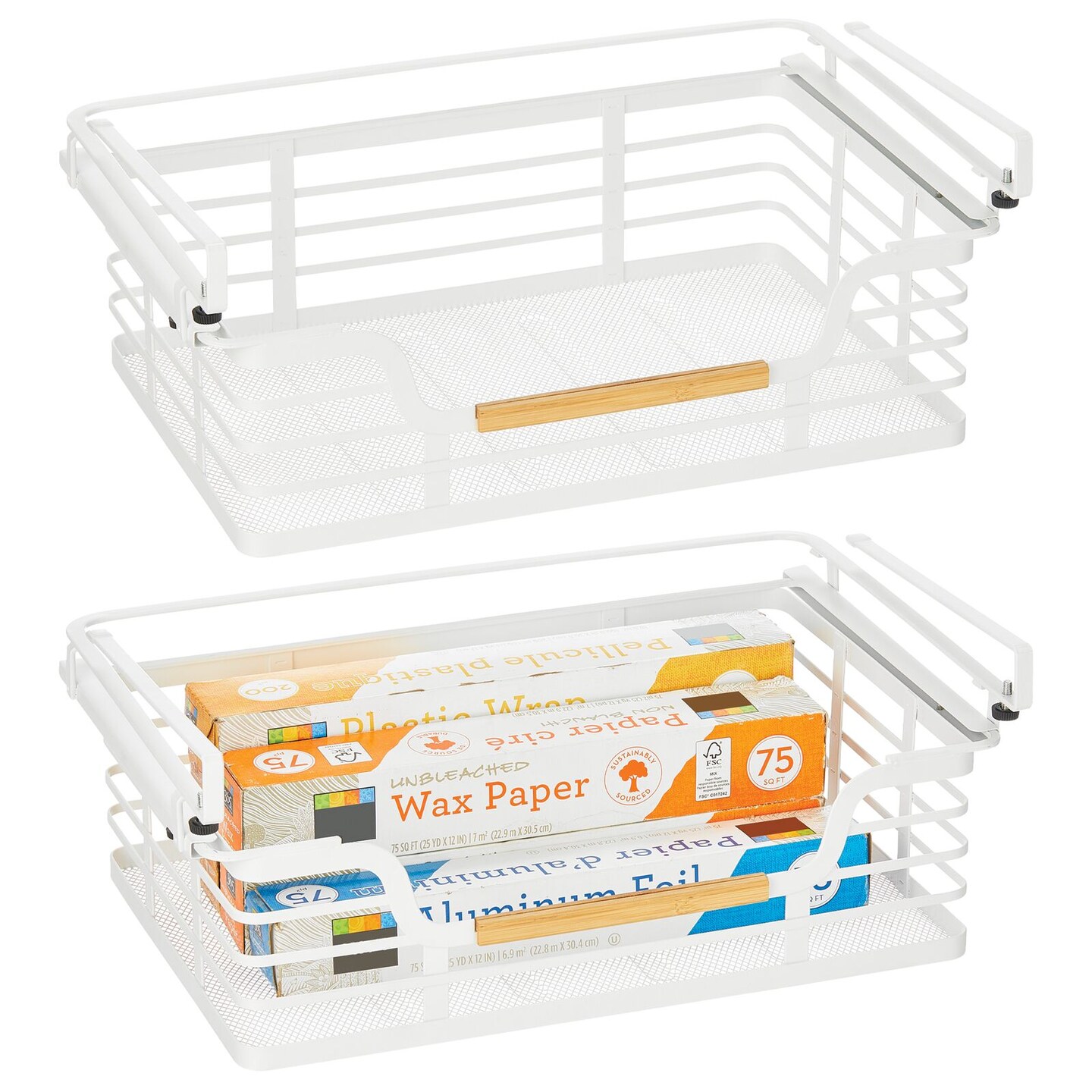 mDesign Metal Kitchen Under Shelf Storage Baskets - 2 Pack