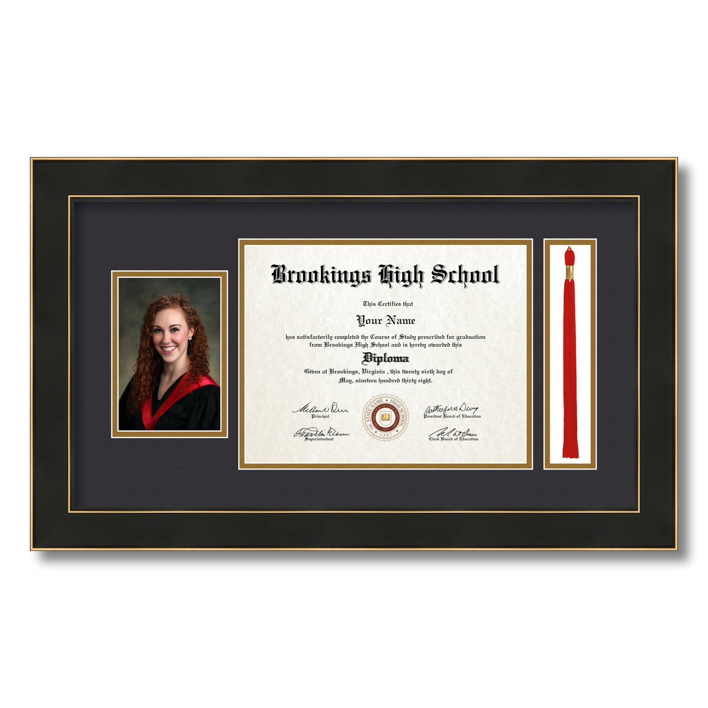 ArtToFrames 8.5x11 inch Diploma Frame with 4x6 Inch Image Opening and Tassel Opening - Framed with Black and Gold Mats, Comes with Regular Acrylic and Sawtooth Hanger for Wall Hanging (DIT-8.5x11)