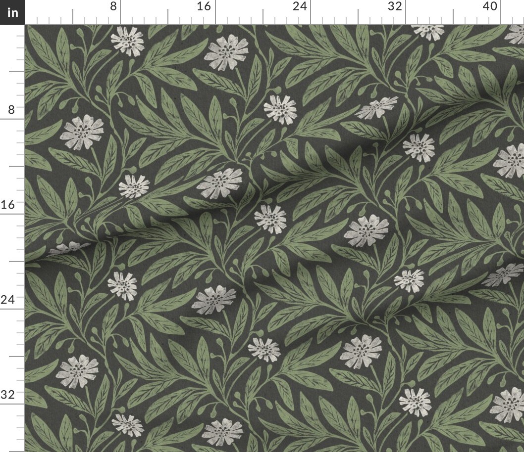 Floral Botanical Folk Art Boho Moody Garden Flowers Custom Printed Fabric by Spoonflower Various Fabrics by the Yard or Fat Quarter