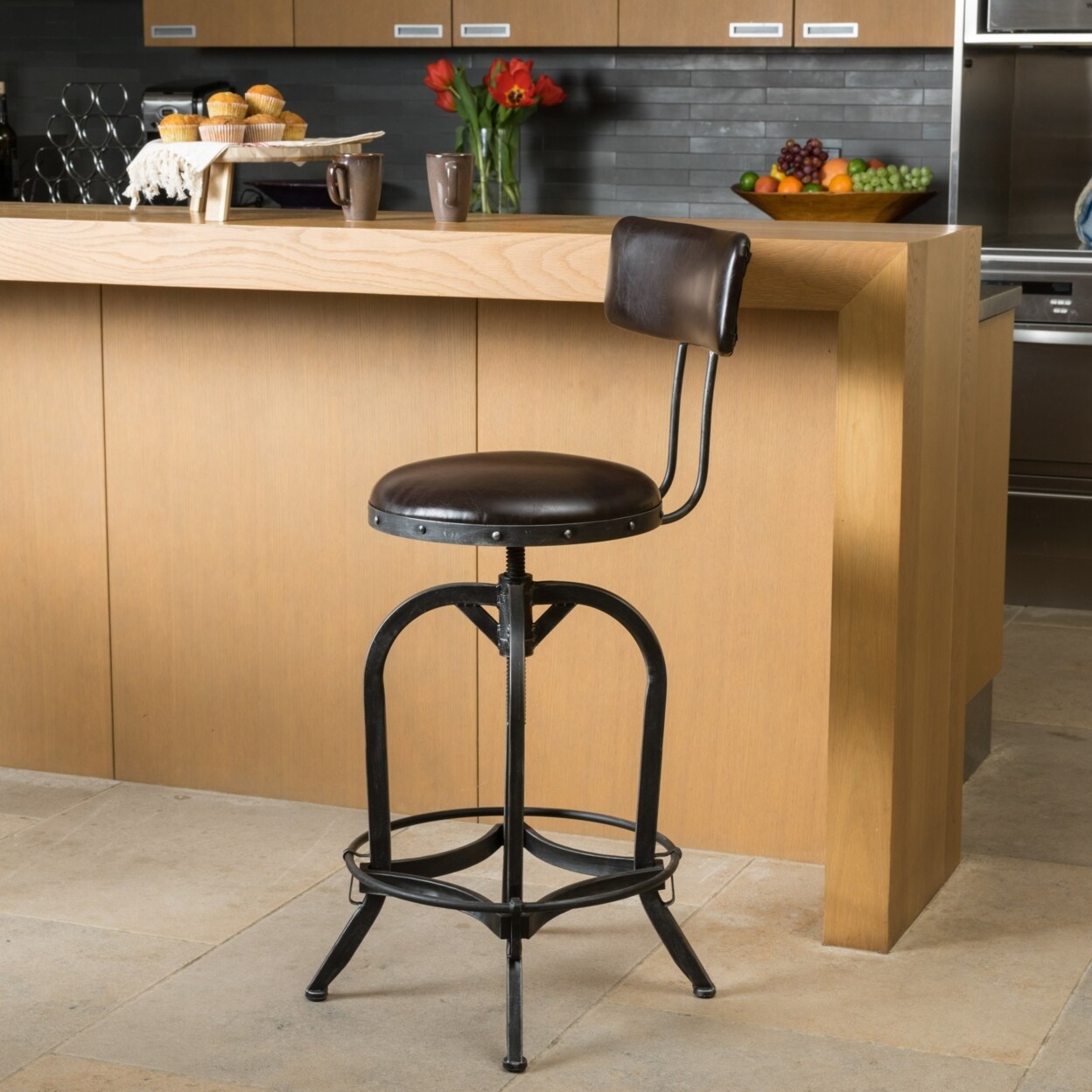 GDFStudio Samthorn Metal Industrial Adjustable Barstool With Backrest