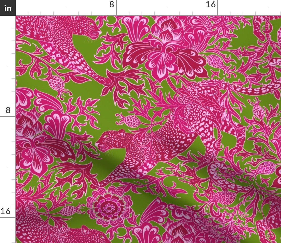 Chinoiserie Maximalist Chintz Cheetah Jungle Hot Pink Bright Neon Custom Printed Fabric by Spoonflower Various Fabrics by the Yard or Fat Quarter