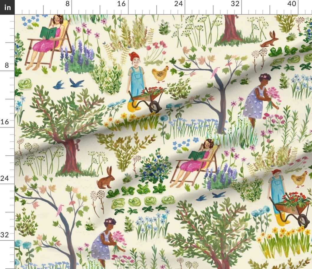 Gardening Whimsical Fruits Vegetables Landscape Chickens Custom Printed  Fabric by Spoonflower Various Fabrics by the Yard or Fat Quarter | Michaels, image size:1058x914