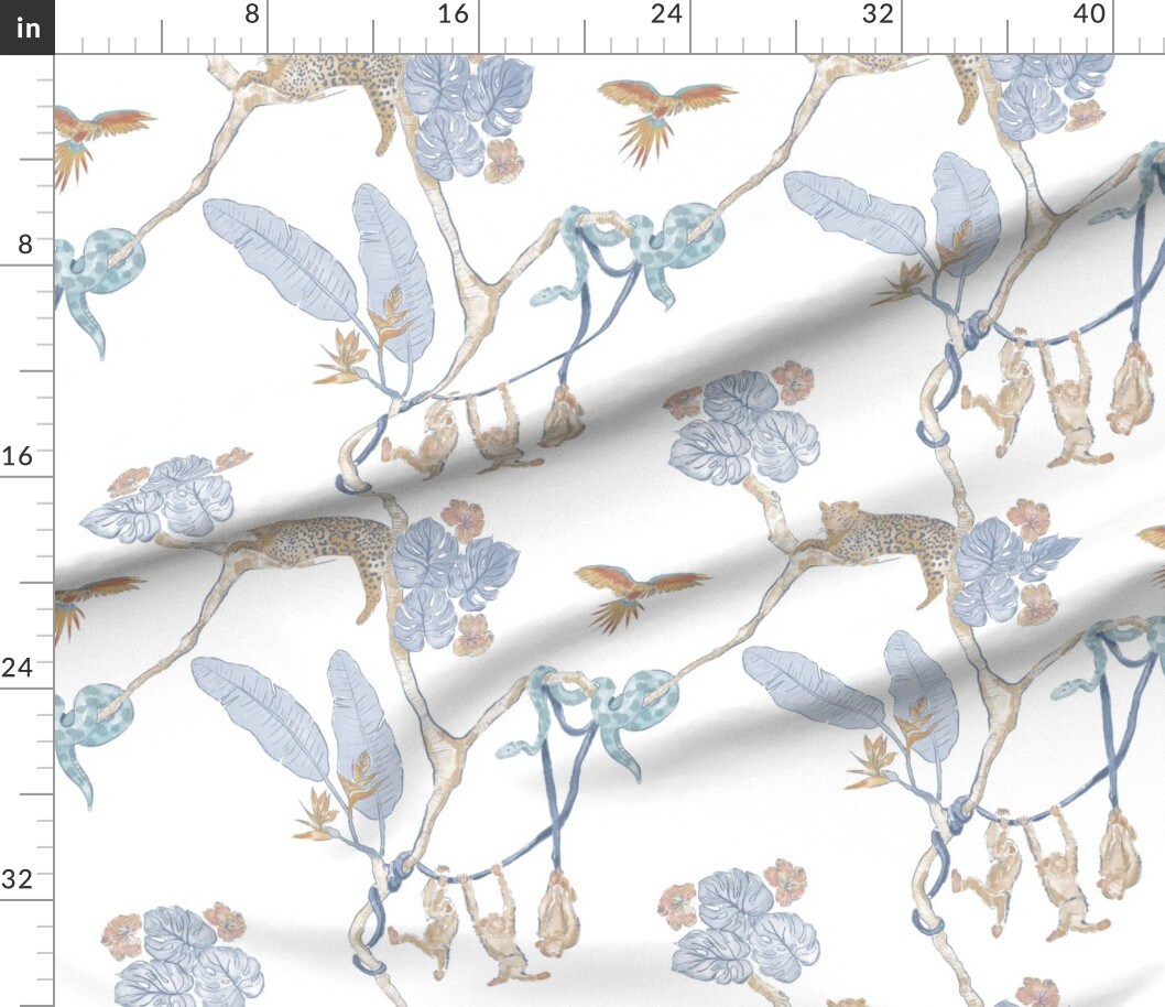Leopard Chinoiserie Jungle Snakes Tropical Money Rainforest Blue White Tan Custom Printed Fabric by Spoonflower Various Fabrics by the Yard or Fat Quarter