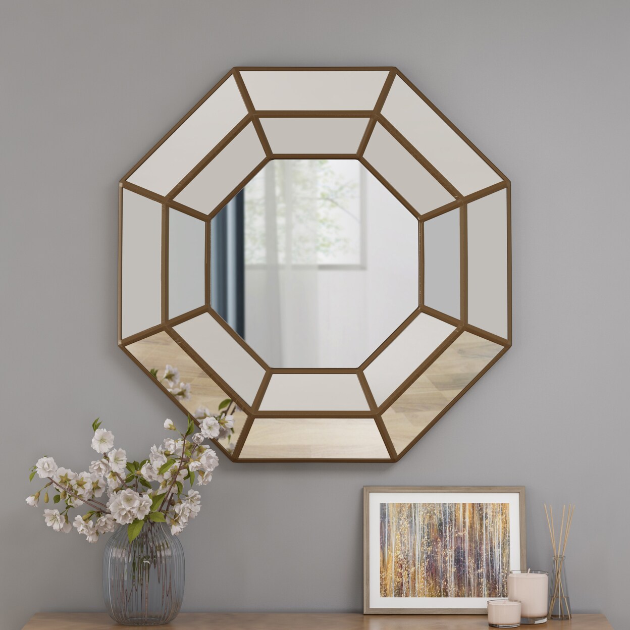 GDF Studio Joe Modern Raised Octagon Mirror with Accents