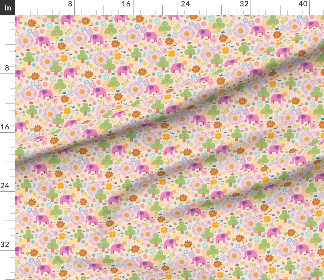 Petal Signature Cotton by the Yard or Fat Quarter Nursery Small Scale Elephants Lions Flowers Whimsical Colorful Cute Custom Printed Fabric by Spoonflower