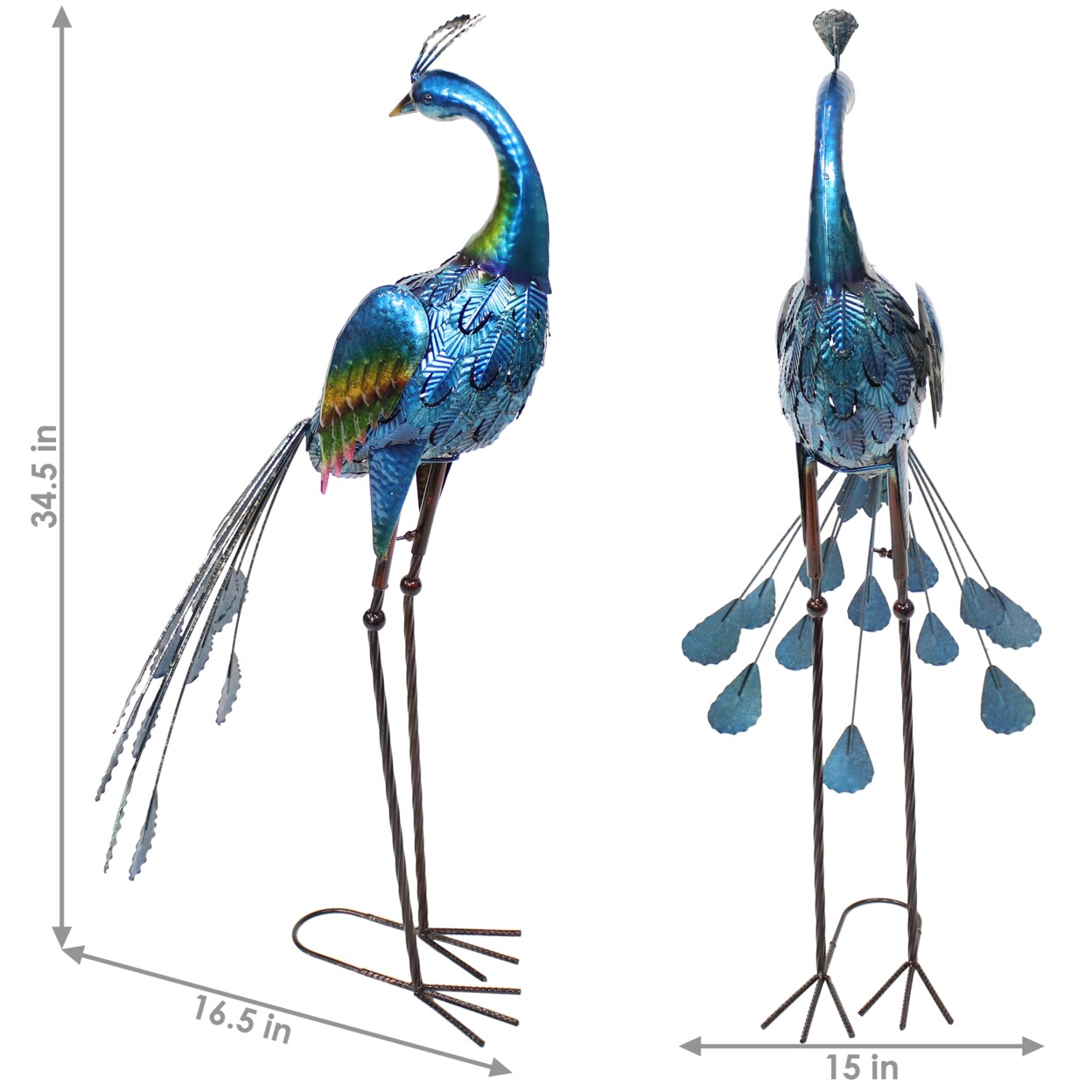 Sunnydaze   Peacock Outdoor Metal Garden Statue - 34.5 in