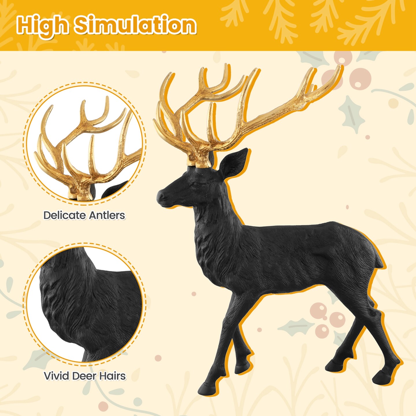 Costway Standing Reindeer Statue Aluminum Deer Sculpture Christmas Decor 19" x 18" x 25"